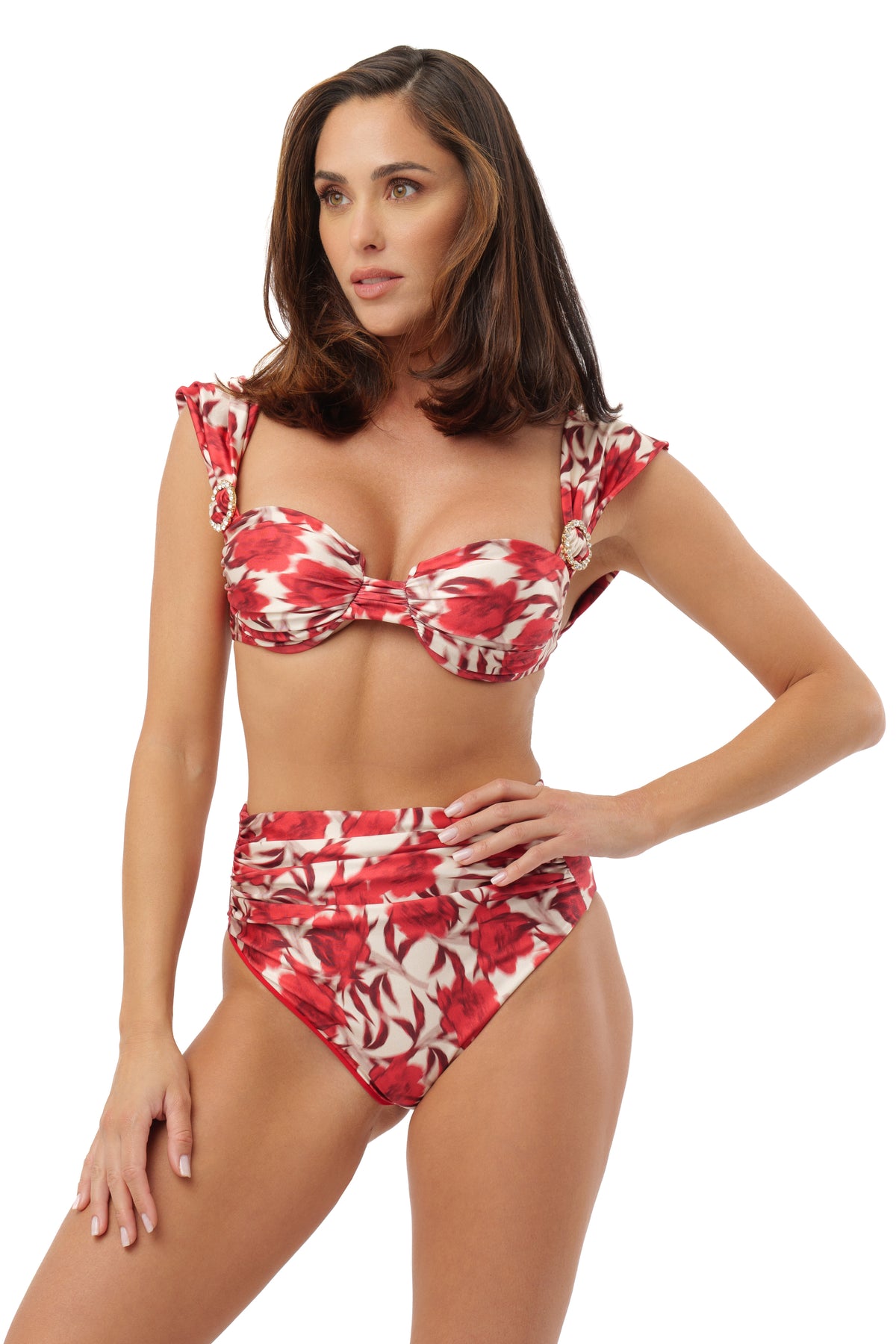 Costume Bikini Coral Red flowers