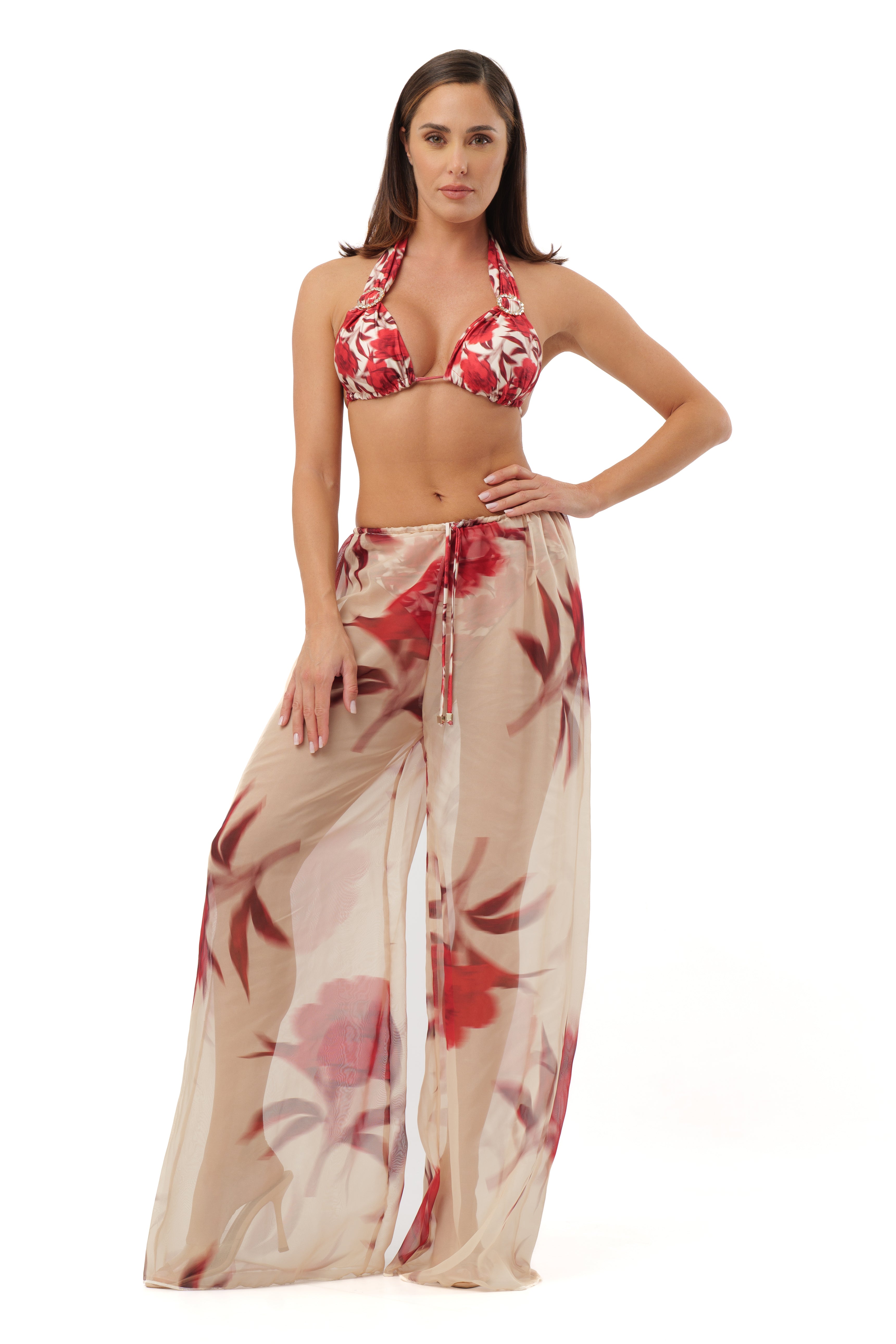 Pantalone Oceane Red flowers