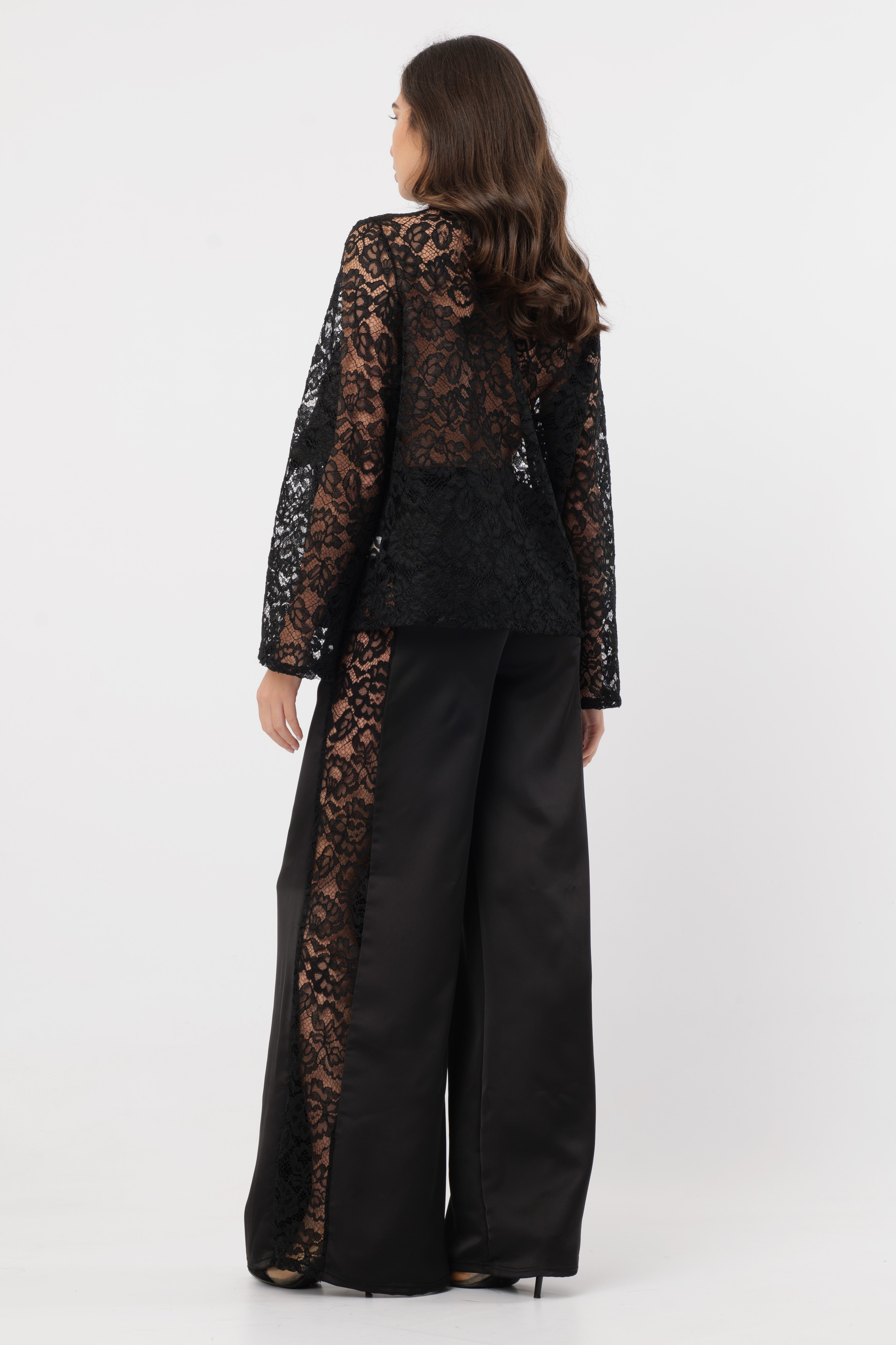 Leah Satin and Rebrodé Lace Shirt and Trousers Co-ord Set