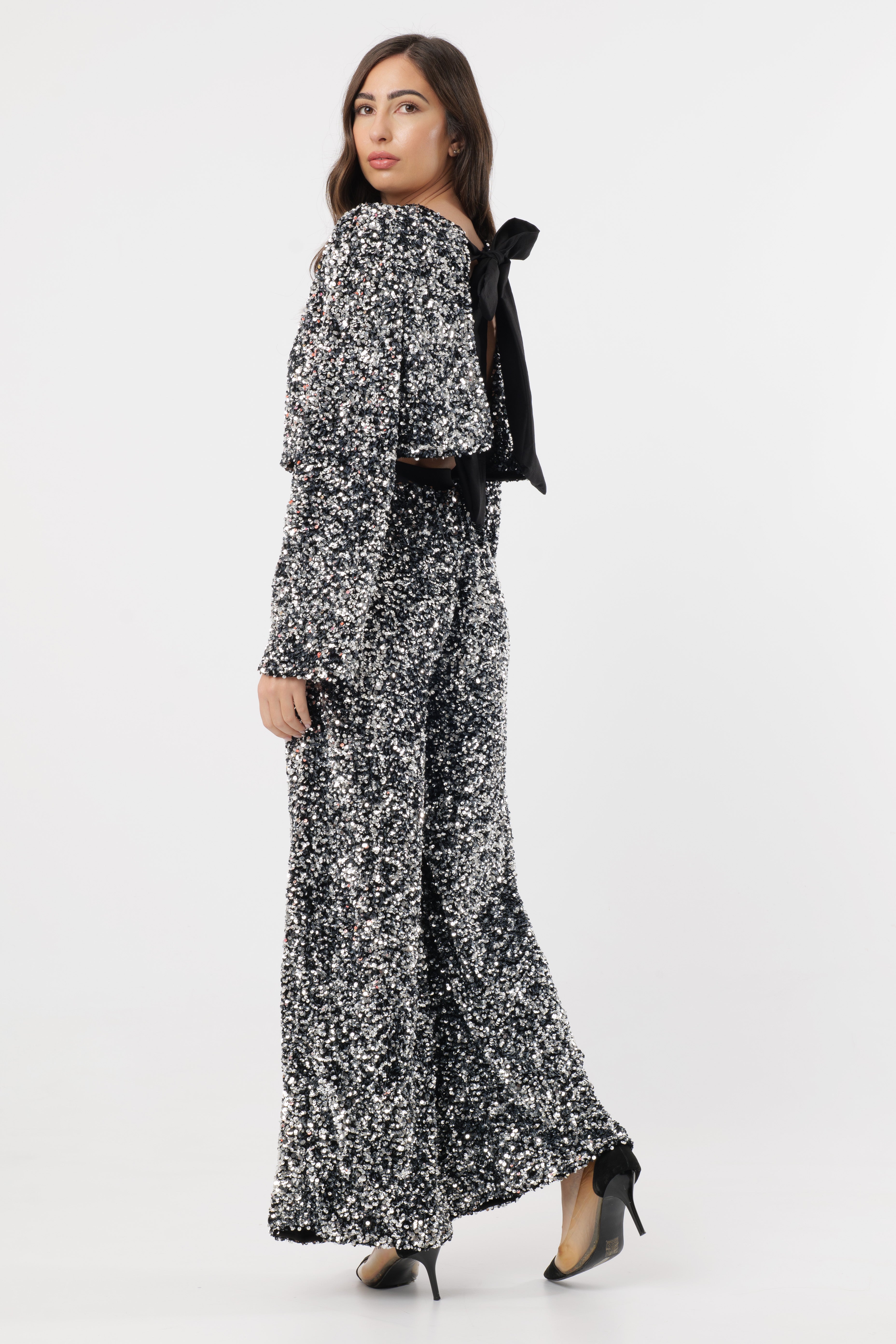 Cord-set Leslie Sequin Jacket and Pants with Bow