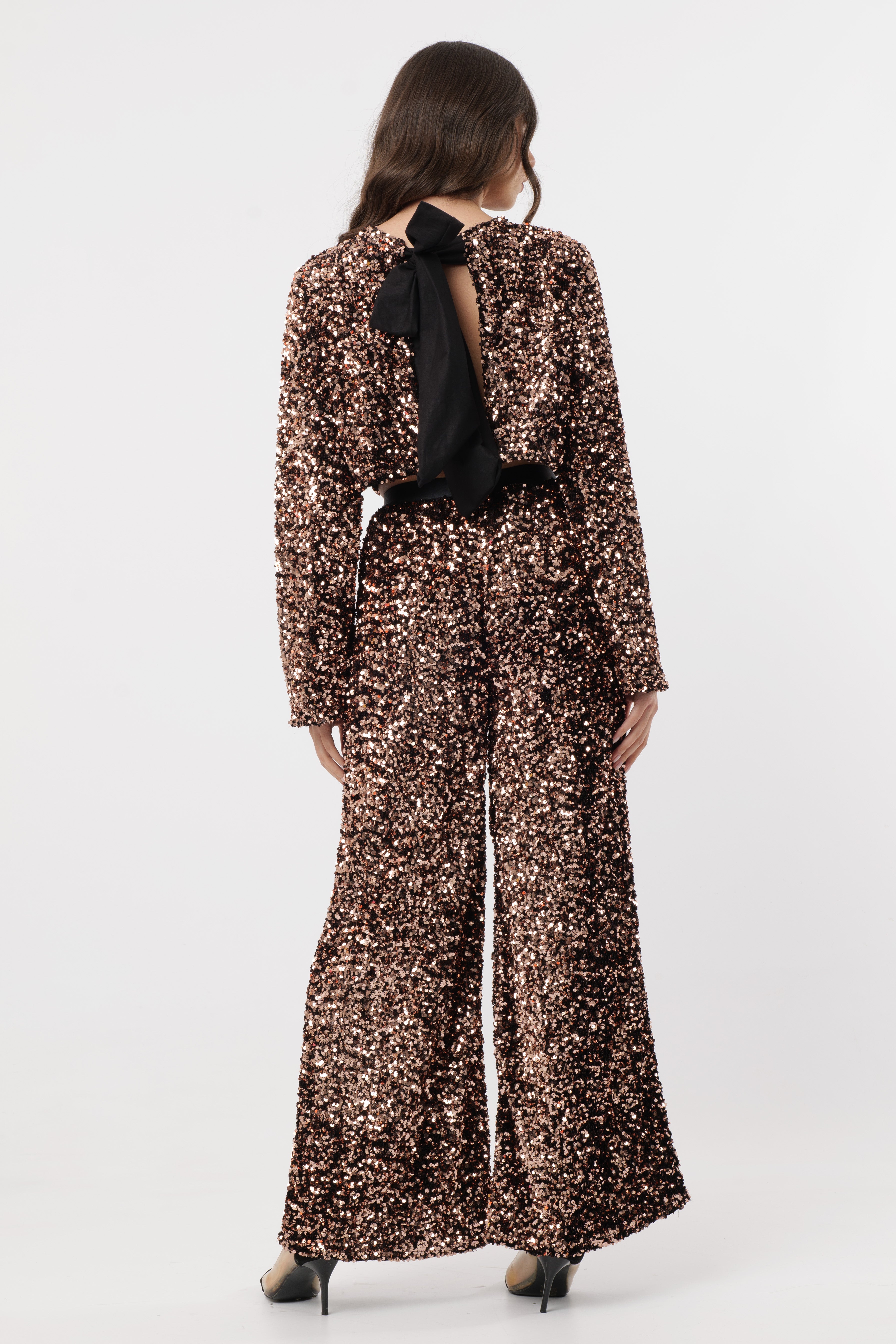 Cord-set Leslie Sequin Jacket and Pants with Bow
