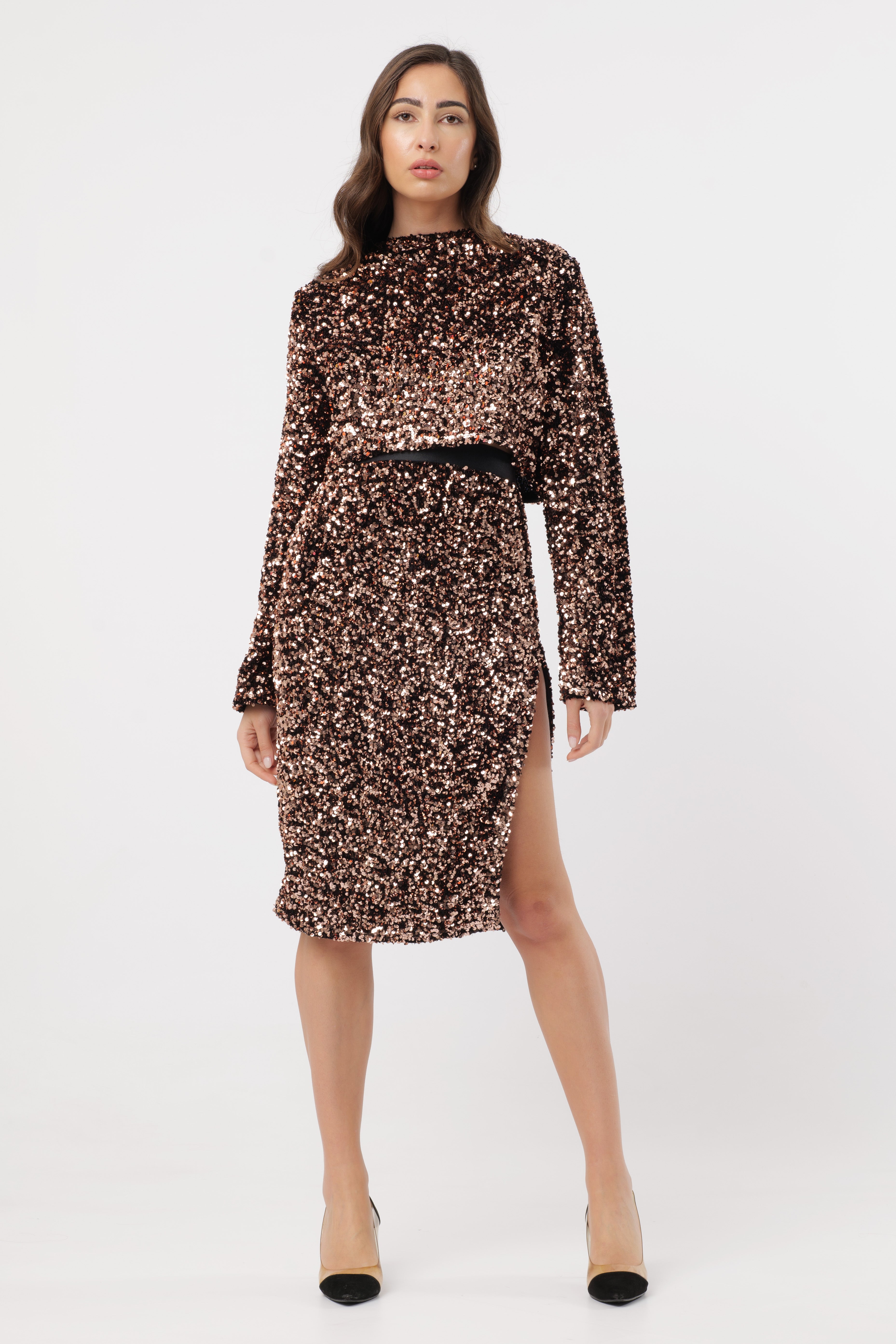 Cord-set Giacca e Gonna Josie Paillettes con Fiocco