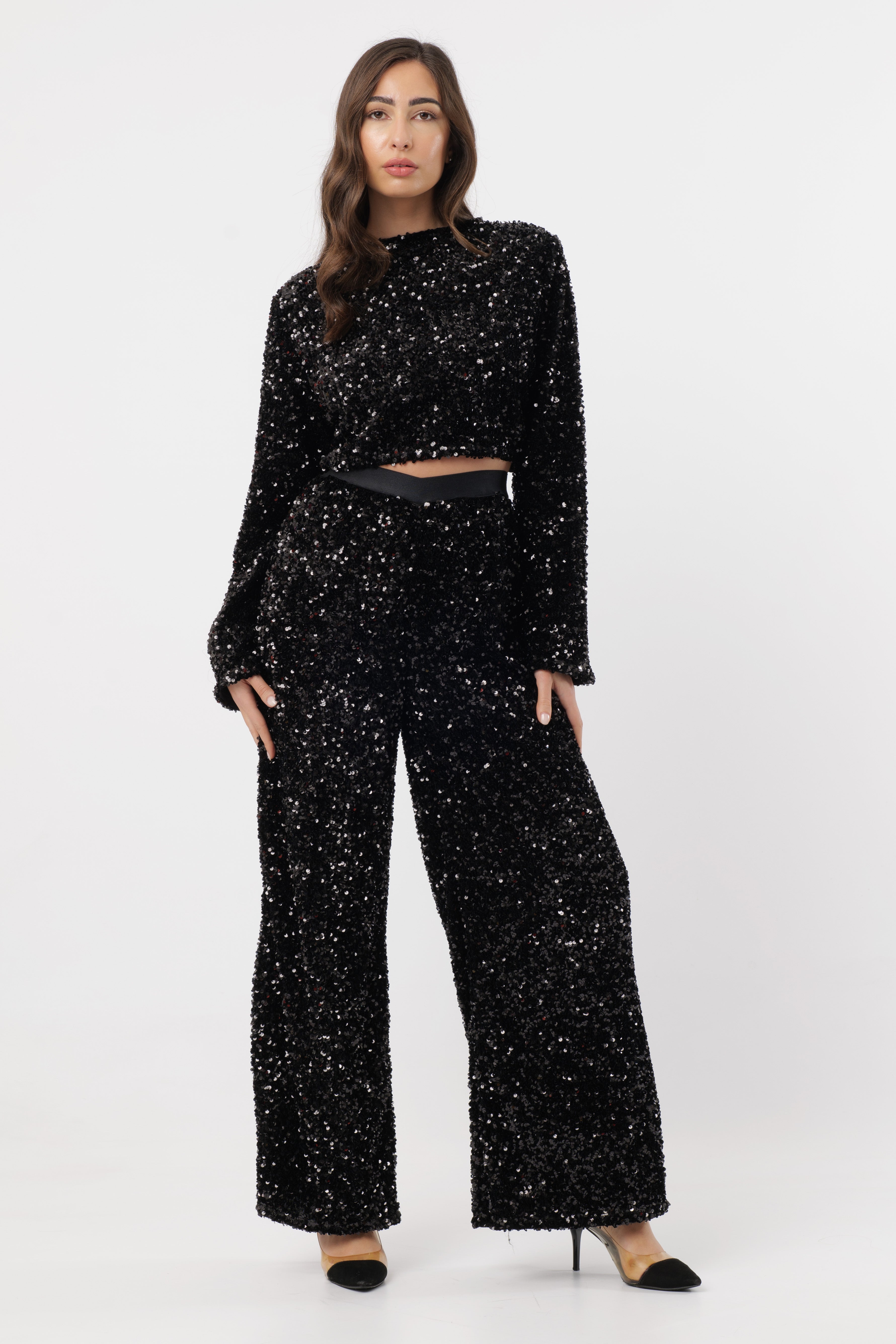 Cord-set Leslie Sequin Jacket and Pants with Bow