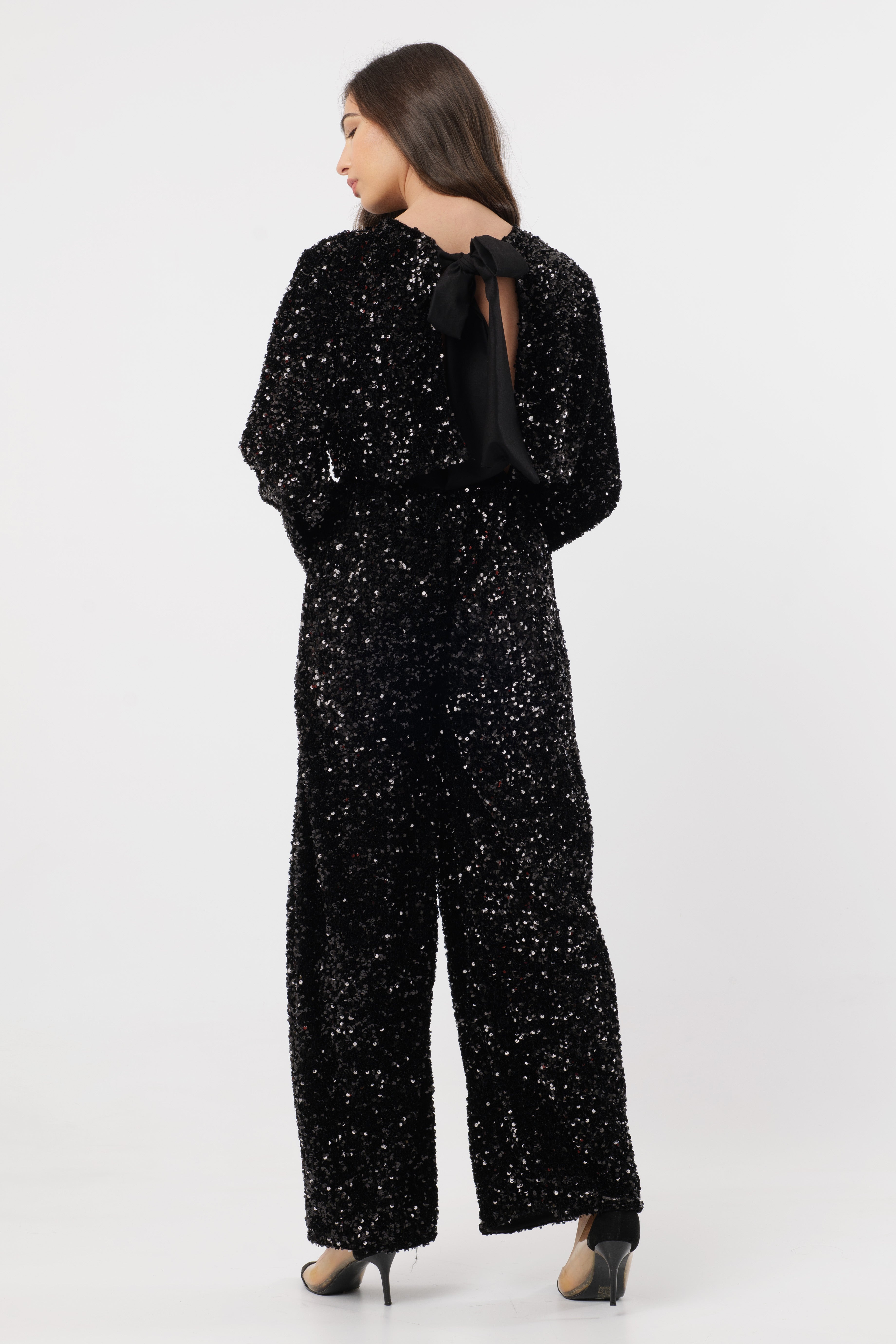 Cord-set Leslie Sequin Jacket and Pants with Bow