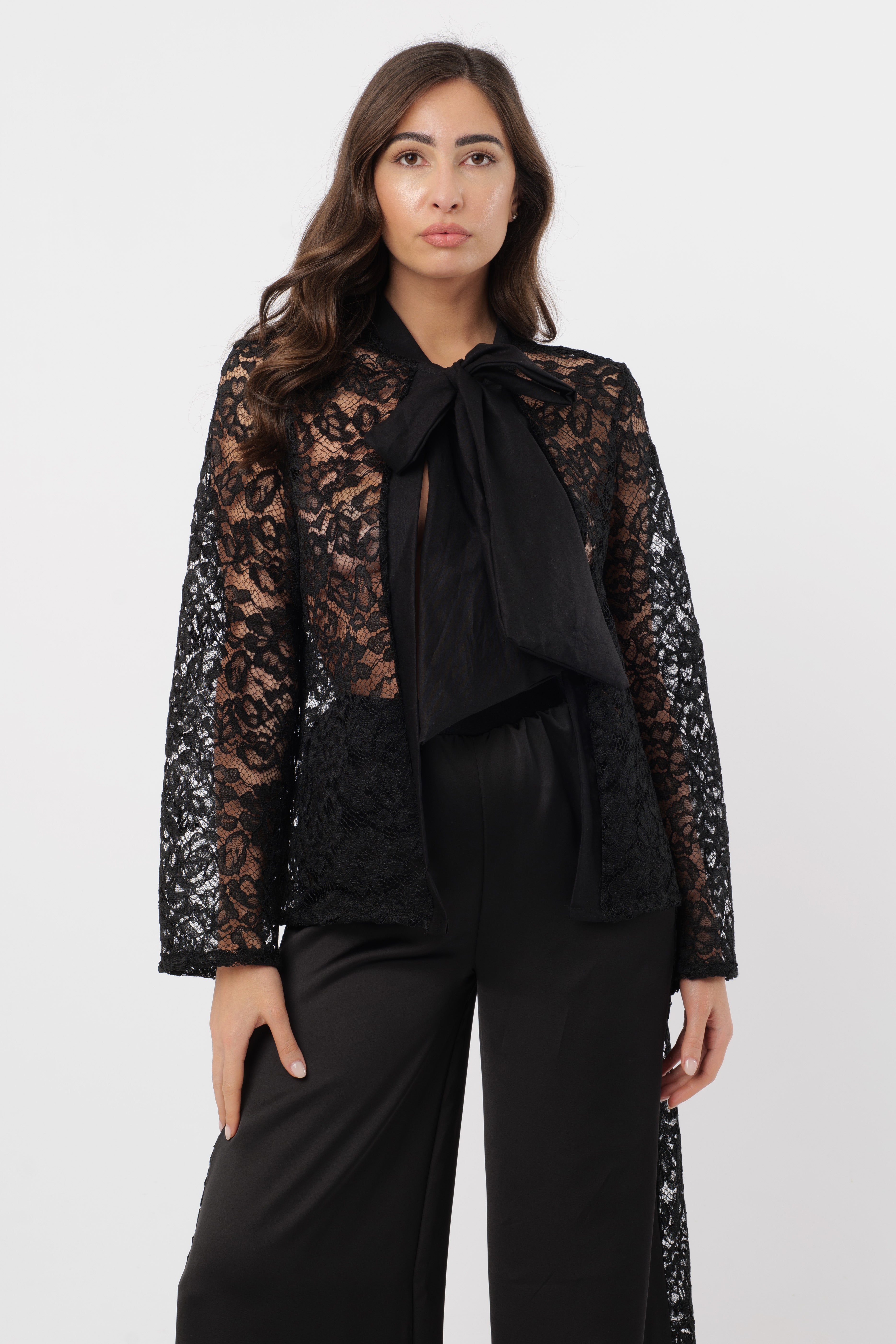 Leah Satin and Rebrodé Lace Shirt and Trousers Co-ord Set